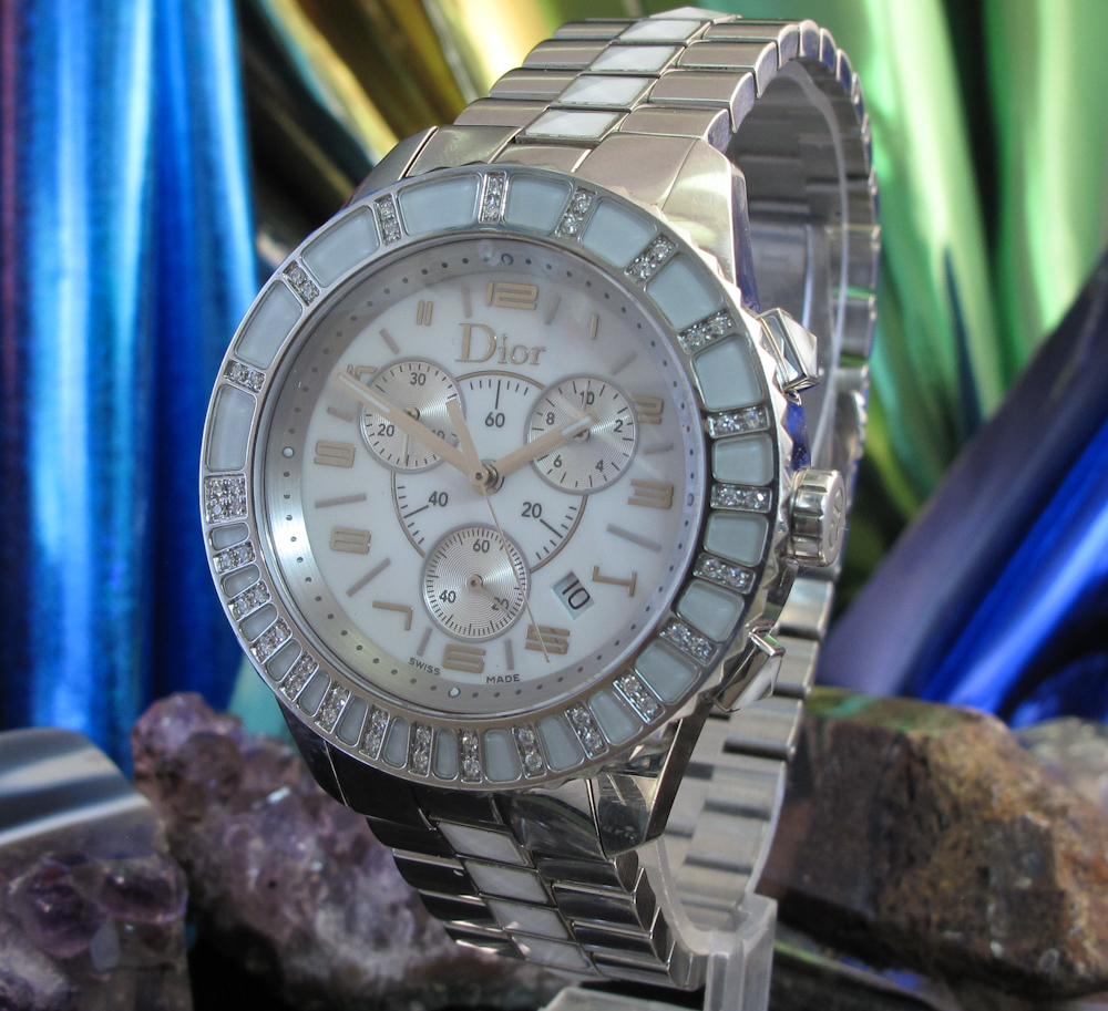 DIOR Cristal Chronograph Watch Diamond Bezel CD114311 sapphire 2 Tear  Warranty — Time2Timepiece